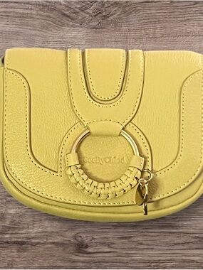 See By Chloe Small Yellow Leather Crossbody Saddle Bag with Braided Ring